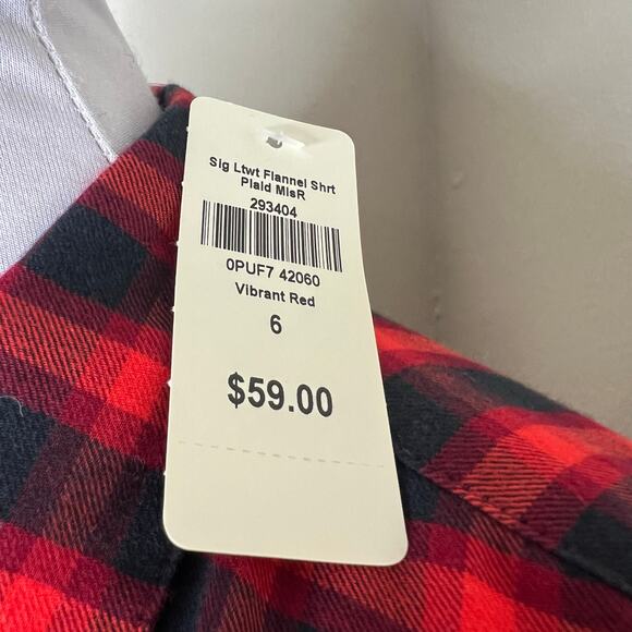 LL Bean Signature Flannel Shirt 6 Womens Red Black Plaid Western Lightweight New - Picture 7 of 9
